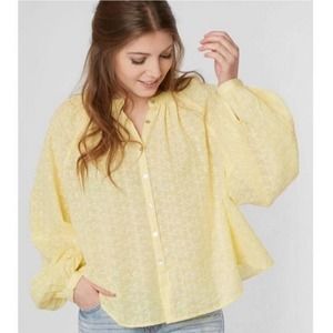 FREE PEOPLE Down From The Clouds Eyelet Oversized Top Yellow